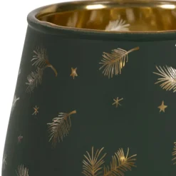 Fabrique de Styles Photophores, Bougeoirs Et Lanternes*Photophore en verre vert et doré h9.5cm - Sapin