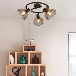 Fabrique de Styles Suspensions*Plafonnier 3 lumières en metal h18cm mat noir - iris