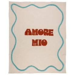 Fabrique de Styles Plaids*Plaid brodé "amore mio" en coton écru 170x130cm - Lumi