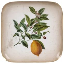 Fabrique de Styles Plateaux*Plateau citronnier en fer vert et jaune 16x16cm - Botanique