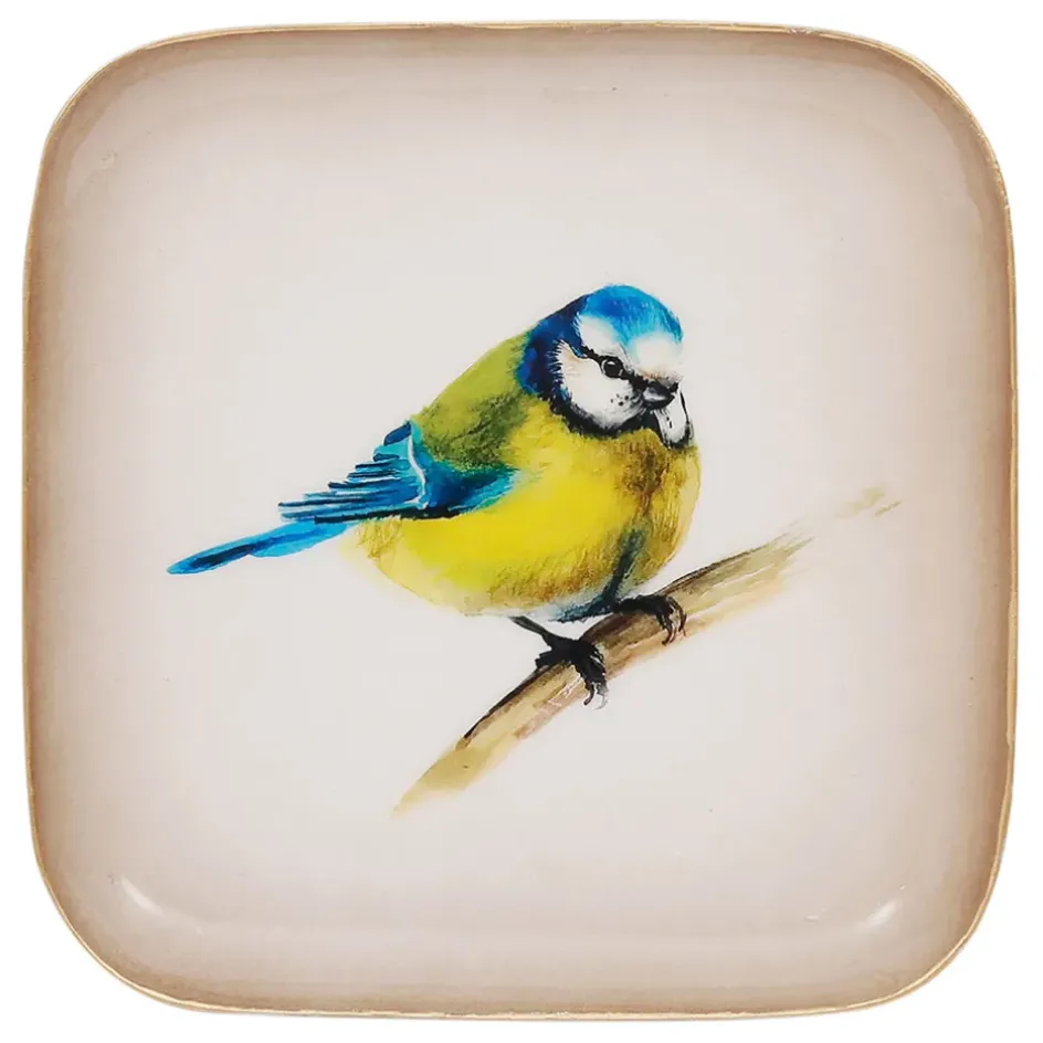 Fabrique de Styles Plateaux*Plateau en fer bleu et jaune 16x16cm - Mésange