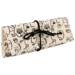 Fabrique de Styles Pochettes Et Housses*Pochette à bijoux de voyage visage ecru et noir - terre brulée