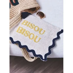 Fabrique de Styles Pochettes Et Housses*Pochette brodée bisou en coton jaune et bleu - Lumi