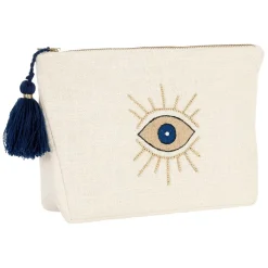 Fabrique de Styles Pochettes Et Housses*Pochette œil en coton blanc et bleu - Greeka