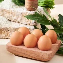 Fabrique de Styles Ustensibles De Cuisine*Porte œufs 6 socles en acacia 16x10cm - Dalbert