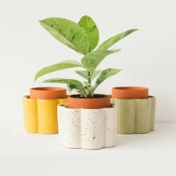 Fabrique de Styles Vases Et Soliflores*Pot auto-arrosant en céramique moutarde et argile d14cm - Paula