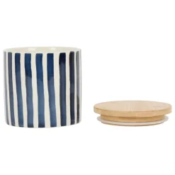 Fabrique de Styles Pots Et Bocaux*Pot x2 avec couvercle en bambou rayé bleu et beige en grès - blue sand