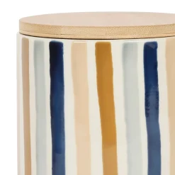 Fabrique de Styles Pots Et Bocaux*Pot x2 avec couvercle en bambou rayé bleu et beige en grès - blue sand