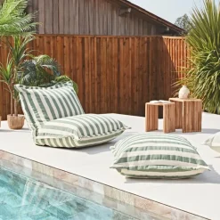 Enfant Fabrique de Styles Jardin*Pouf d'extérieur en tissu rayé et écru 95x95cm - Sola