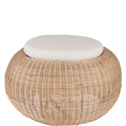 Enfant Fabrique de Styles Bancs, Tabourets|Jardin*Pouf en rotin avec coussin blanc D84cm - Bolsena
