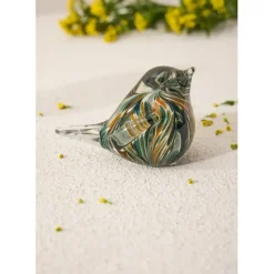 Fabrique de Styles Petits Objets Déco*Presse papier moineau en verre émeraude et doré - Serin