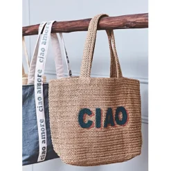 Fabrique de Styles Sacs Et Cabas*Sac brodé "ciao" en corde de papier et émeraude - Lumi