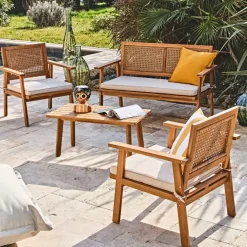 Enfant Fabrique de Styles Salons De Jardin|Jardin*Salon de jardin 4 pièces en acacia naturel et beige - Condao