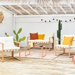 Enfant Fabrique de Styles Salons De Jardin|Jardin*Salon de jardin 4 places en fer avec coussins blanc - Cagliari