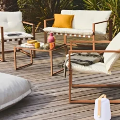 Enfant Fabrique de Styles Salons De Jardin|Jardin*Salon de jardin 4 places en fer avec coussins blanc - Cagliari