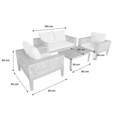 Enfant Fabrique de Styles Salons De Jardin|Jardin*Salon de jardin 4 places en cannage et acacia brossé et coussins beige - Olinda