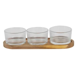 Fabrique de Styles Bols Et Coupelles*Set apéritif acacia avec 3 coupelles verre 28x10cm