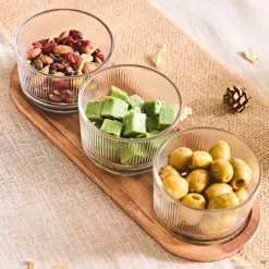 Fabrique de Styles Bols Et Coupelles*Set apéritif acacia avec 3 coupelles verre 28x10cm