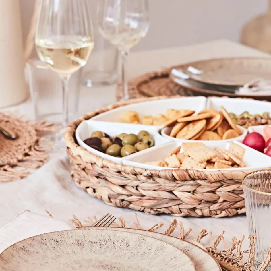 Fabrique de Styles Bols Et Coupelles*Set apéritif plateau en tresse avec coupelle en porcelaine