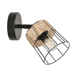 Fabrique de Styles Appliques*Spot 1 lumière en metal et rotin tresse h18.5cm noir - Indah