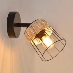 Fabrique de Styles Appliques*Spot 1 lumière en metal et rotin tresse h18.5cm noir - Indah