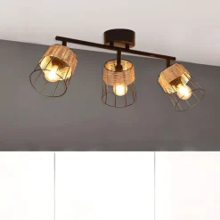 Fabrique de Styles Suspensions*Spot 3 lumières en metal et rotin tresse h23cm noir - indah