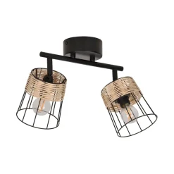 Fabrique de Styles Suspensions*Spot 2 lumières en metal et rotin tresse h23cm noir - indah