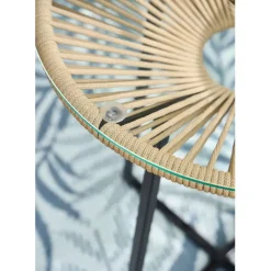 Enfant Fabrique de Styles Tables De Jardin|Jardin*Table bar extérieur rond en fer et verre beige et noir d61cm - Baleares