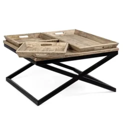 Fabrique de Styles Table Basses*Table basse carrée avec plateaux en manguier et fer noir L120cm - Noe