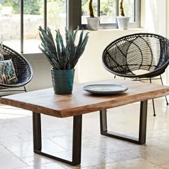 Fabrique de Styles Table Basses*Table basse en acacia massif et pieds en fer noir 130x70cm - Factory