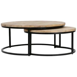 Fabrique de Styles Table Basses*Table basse gigogne ronde (lot de 2) en manguier et fer noir - Noe