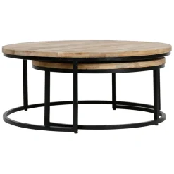 Fabrique de Styles Table Basses*Table basse gigogne ronde (lot de 2) en manguier et fer noir - Noe