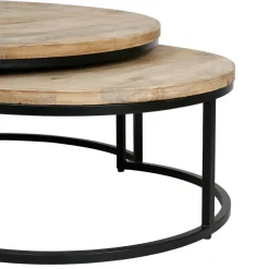 Fabrique de Styles Table Basses*Table basse gigogne ronde (lot de 2) en manguier et fer noir - Noe