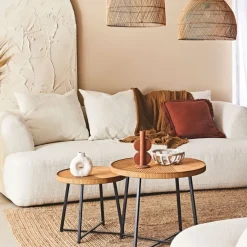 Fabrique de Styles Table Basses*Table basse (lot de 2) en bambou, rotin et pieds en fer noir - Saori