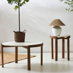 Fabrique de Styles Table Basses*Table basse rond en manguier et marbre naturel et blanc d80cm - Agate