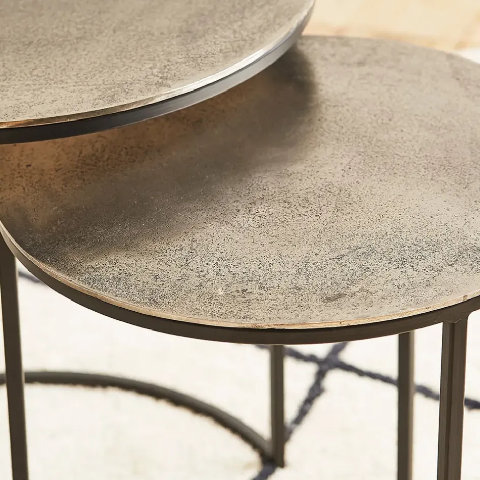 Fabrique de Styles Bouts De Canapé Et Tables D'appoint*Table d'appoint gigogne (x2) en fer argent - Felia