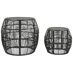Fabrique de Styles Bouts De Canapé Et Tables D'appoint*Table d'appoint ronde (x2) en rotin et bois - Element