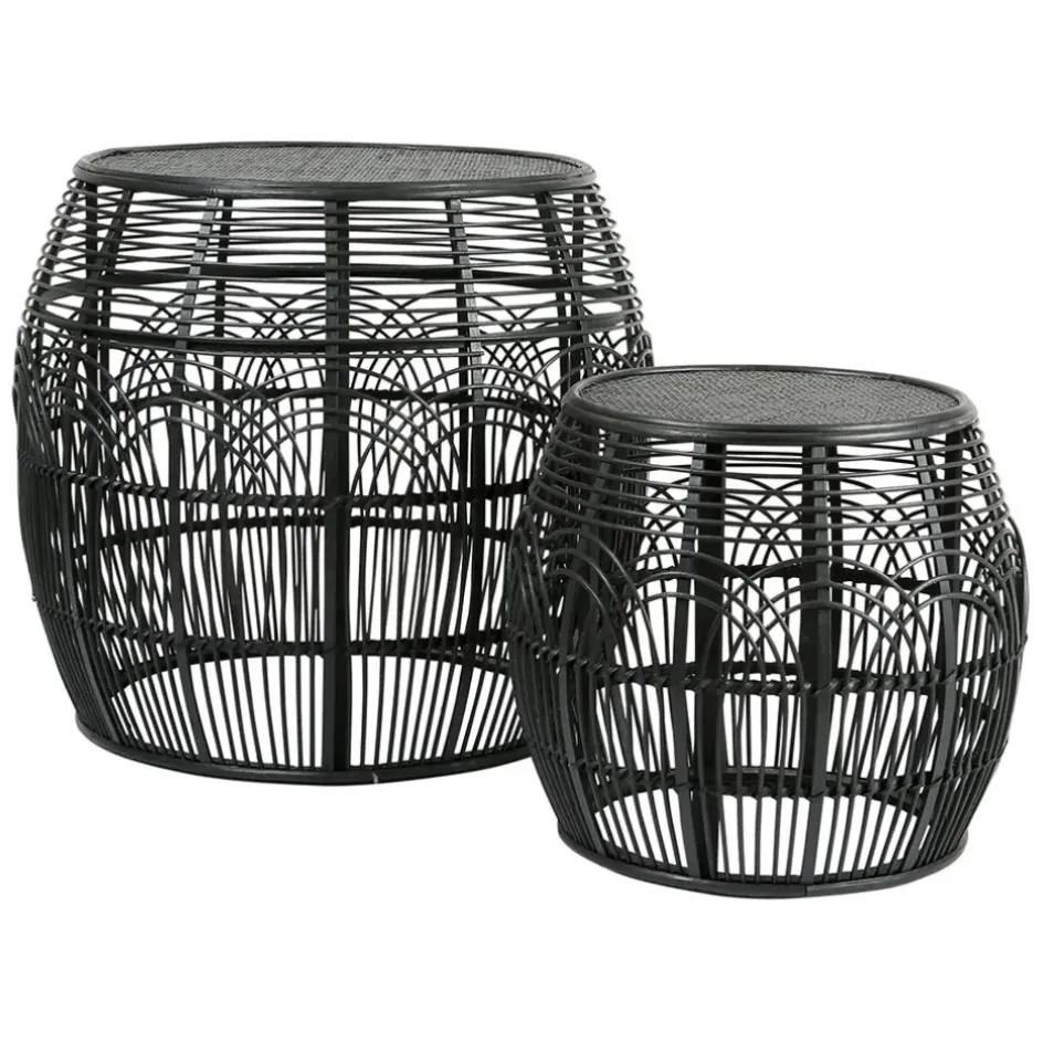 Fabrique de Styles Bouts De Canapé Et Tables D'appoint*Table d'appoint ronde (x2) en rotin et bois - Element