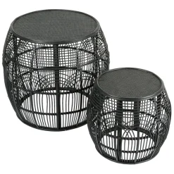 Fabrique de Styles Bouts De Canapé Et Tables D'appoint*Table d'appoint ronde (x2) en rotin et bois - Element