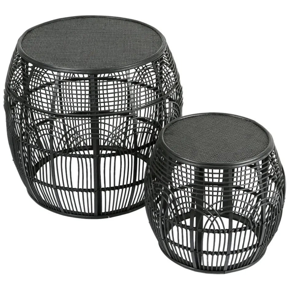 Fabrique de Styles Bouts De Canapé Et Tables D'appoint*Table d'appoint ronde (x2) en rotin et bois - Element
