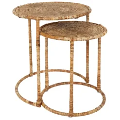 Fabrique de Styles Bouts De Canapé Et Tables D'appoint*Table gigogne rond par 2 en fer et rotin 50x50cm - Pasil