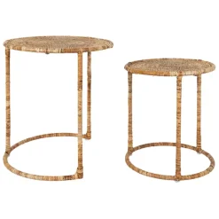 Fabrique de Styles Bouts De Canapé Et Tables D'appoint*Table gigogne rond par 2 en fer et rotin 50x50cm - Pasil