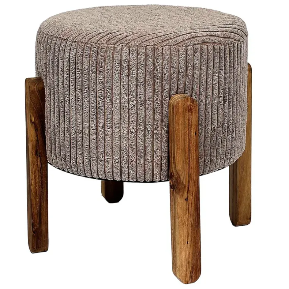 Fabrique de Styles Poufs Et Tabourets*Tabouret en tissu côtelé et bois d'acacia - Scarlett