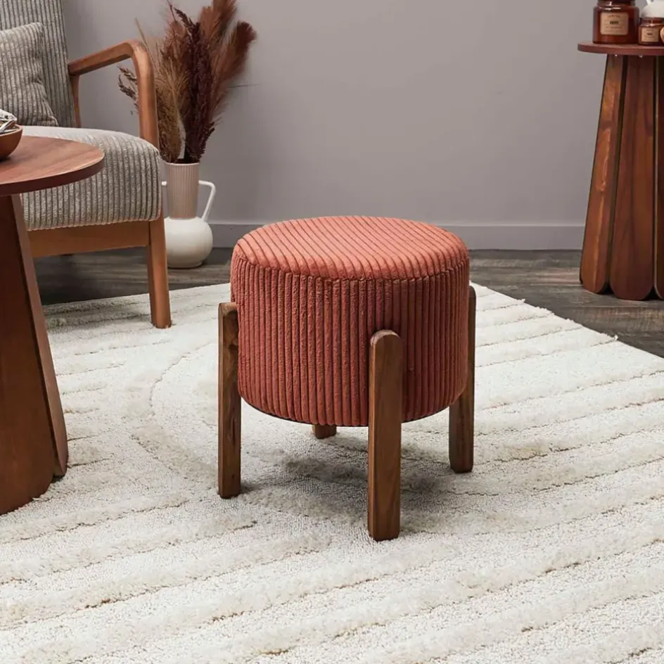 Fabrique de Styles Poufs Et Tabourets*Tabouret en tissu côtelé et bois d'acacia - Scarlett