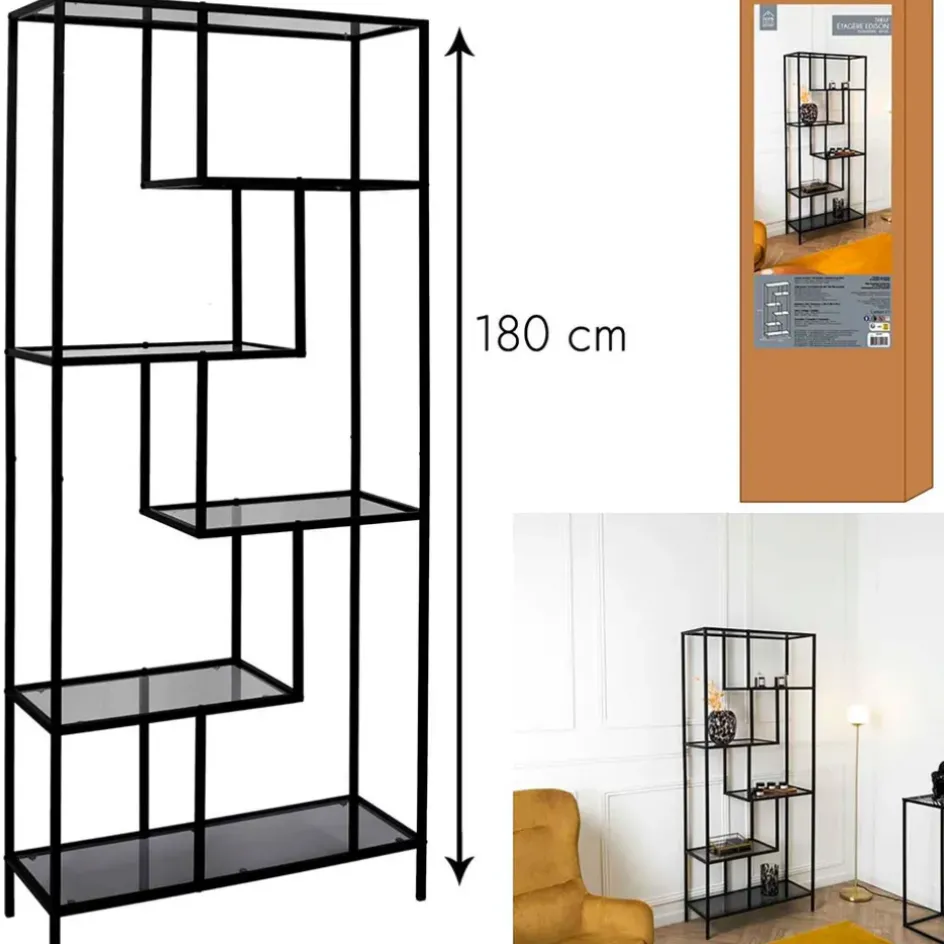 Fabrique de Styles Bibliothèques Et Étagères*Étagère en métal verre fumé h180cm - Edgard