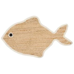 Fabrique de Styles Tapis*Tapis poisson en jute naturel et blanc 100x65cm - Eté A La Mer
