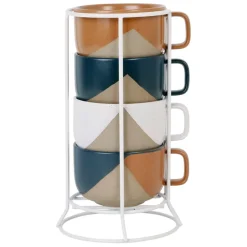 Fabrique de Styles Tasses Et Mugs*Tasse à thé avec support en grès indigo, blanc et terracotta -courba