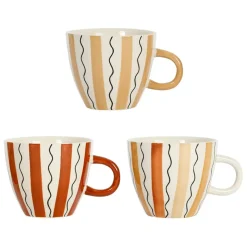 Fabrique de Styles Tasses Et Mugs*Tasses à déjeuner x3 rayés 60cl en grès - madeira