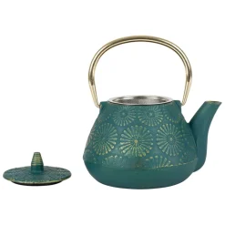 Fabrique de Styles Théières Et Cafetières*Théière en fonte émeraude et dorée - lotus