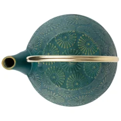 Fabrique de Styles Théières Et Cafetières*Théière en fonte émeraude et dorée - lotus